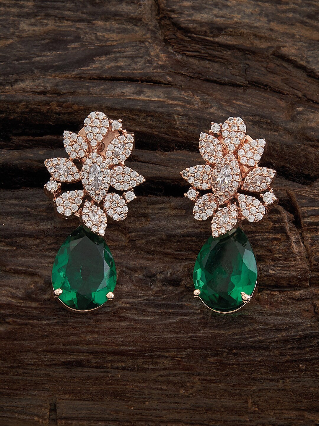 

Kushal's Fashion Jewellery Gold-Plated Teardrop Shaped Studs Earrings, Green