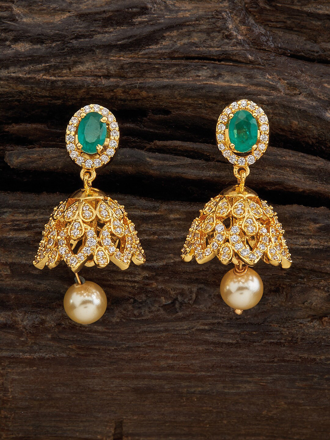 

Kushal's Fashion Jewellery Gold-Plated Stone-Studded Dome Shaped Jhumkas