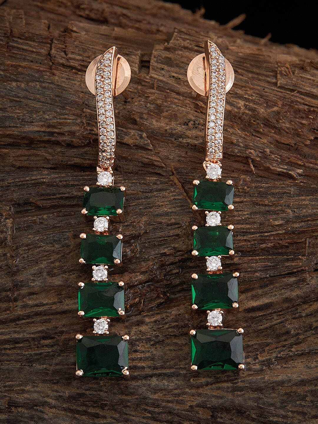 

Kushal's Fashion Jewellery Rose Gold Plated CZ Studded Drop Earrings