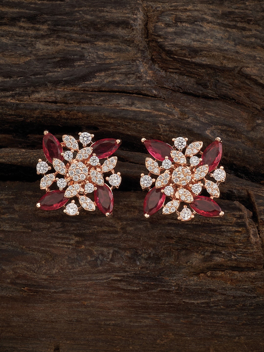 

Kushal's Fashion Jewellery Rose Gold-Plated Zircon-Studded Floral Stud Earrings