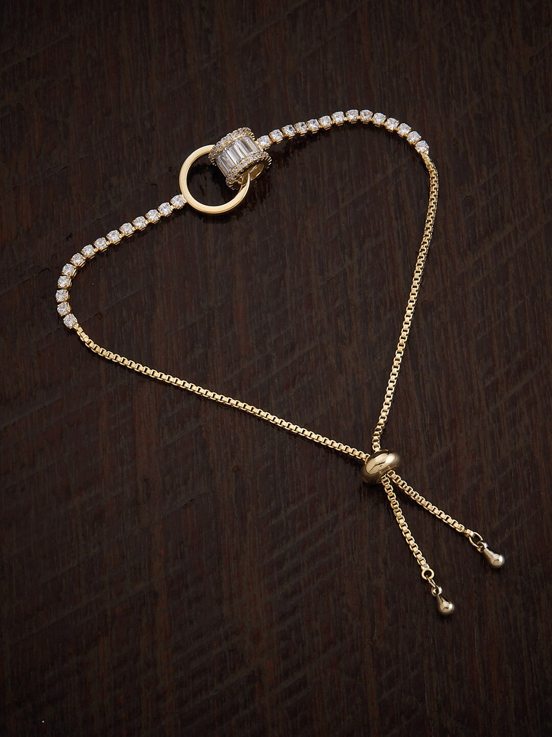 

Kushal's Fashion Jewellery Gold-Plated Cubic Zirconia Studded Link Bracelet