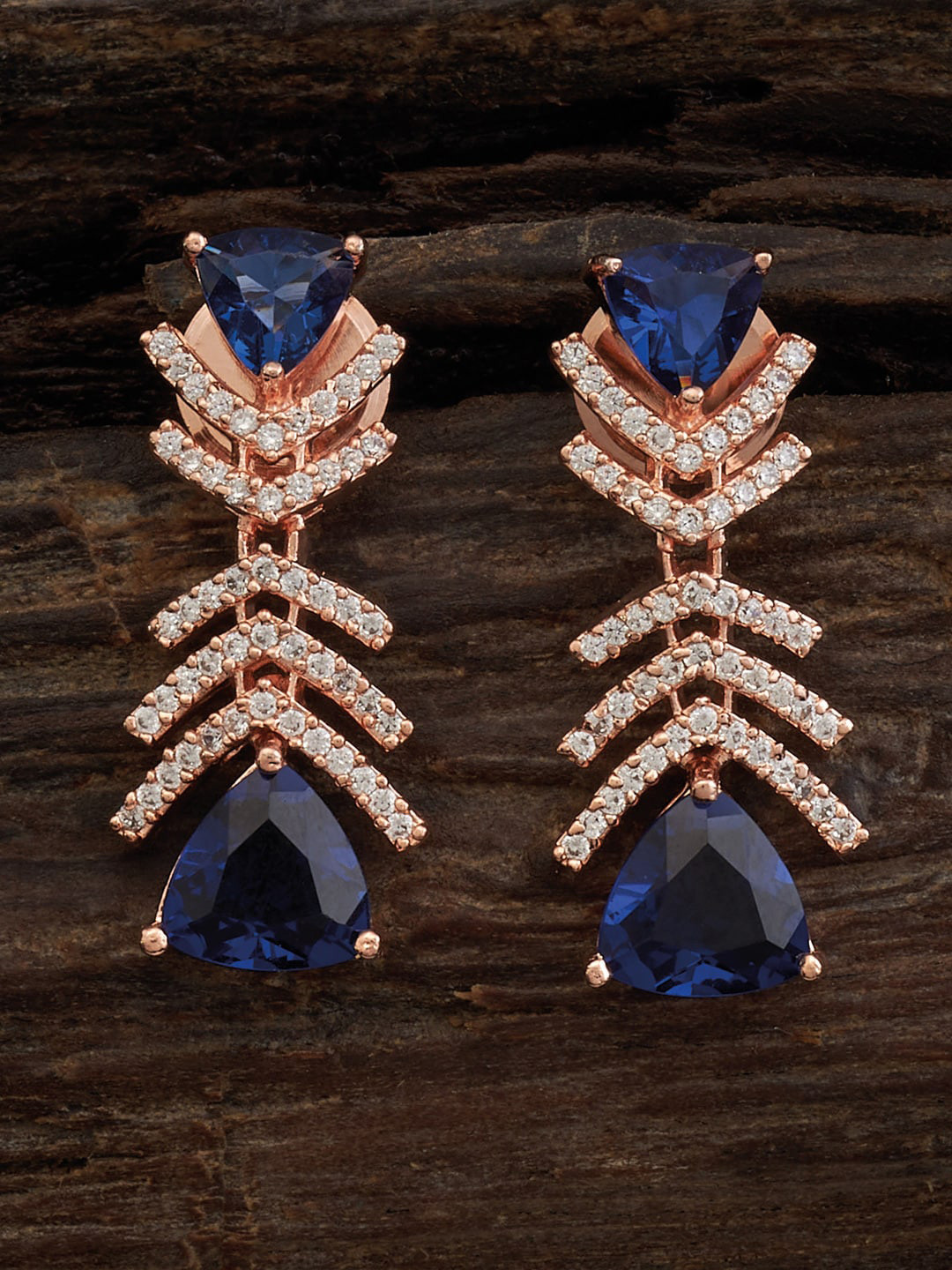 

Kushal's Fashion Jewellery Rose Gold Plated CZ Studded Teardrop Shaped Drop Earrings
