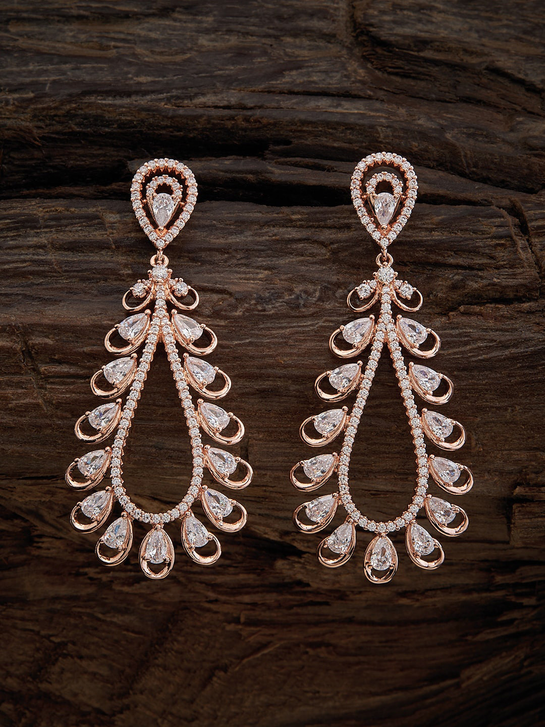 

Kushal's Fashion Jewellery Rose Gold Plated CZ Studded Teardrop Shaped Drop Earrings