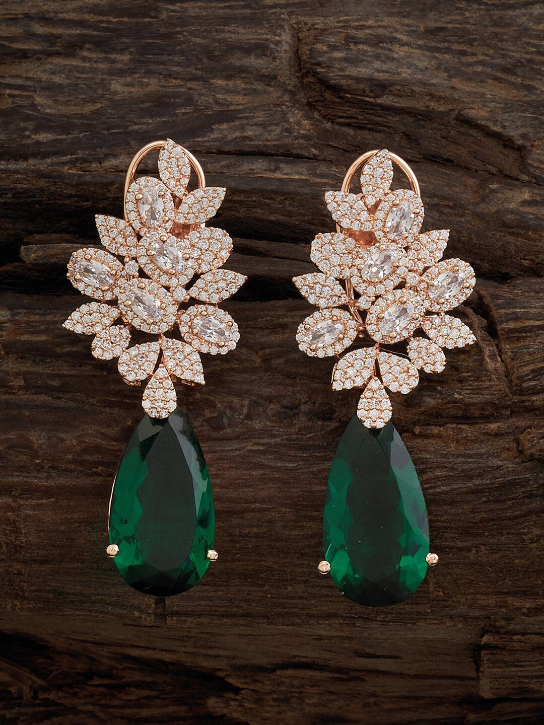 

Kushal's Fashion Jewellery Rose Gold Plated CZ Studded Teardrop Shaped Drop Earrings