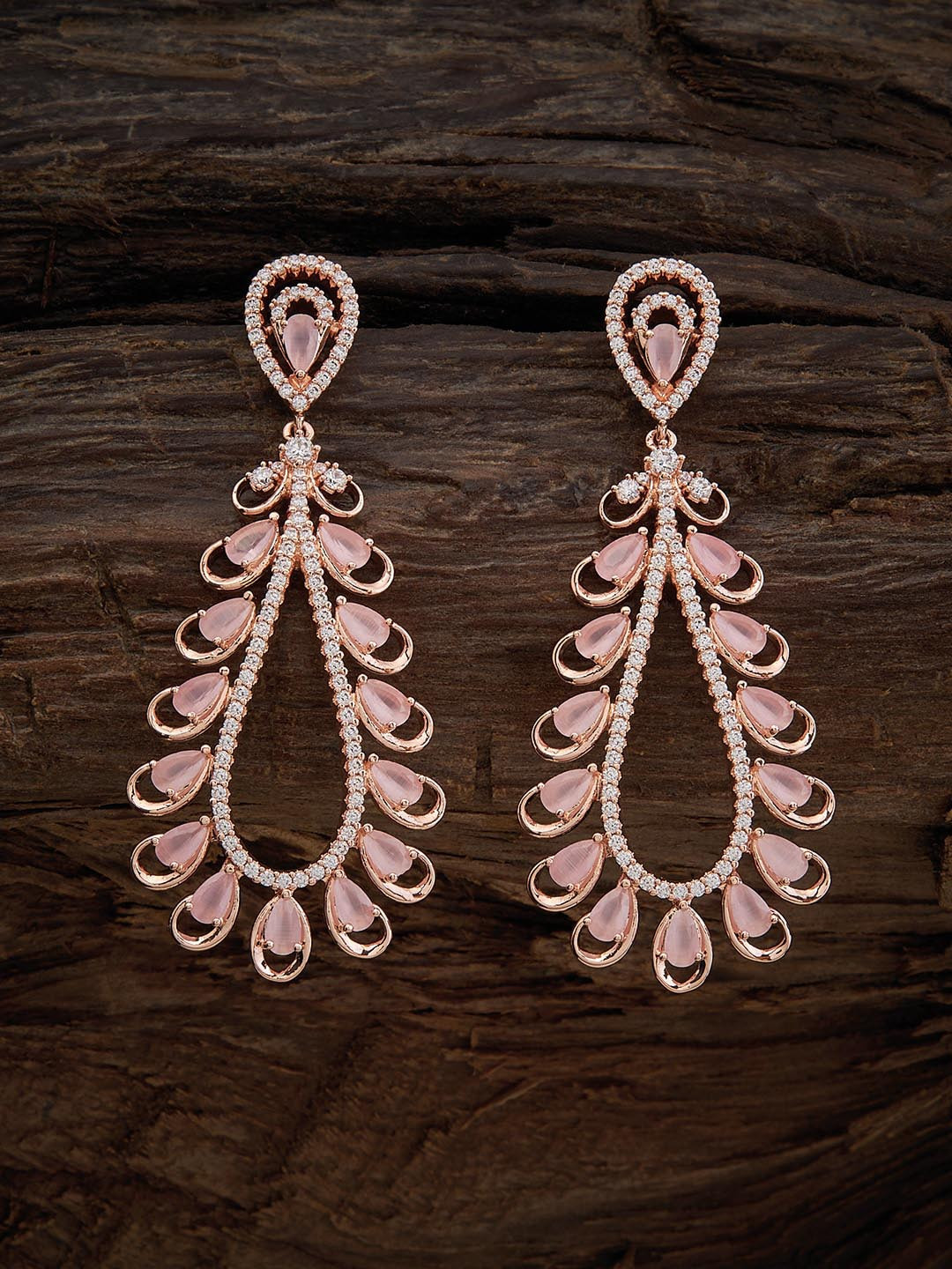 

Kushal's Fashion Jewellery Rose Gold Plated CZ Studded Teardrop Shaped Drop Earrings
