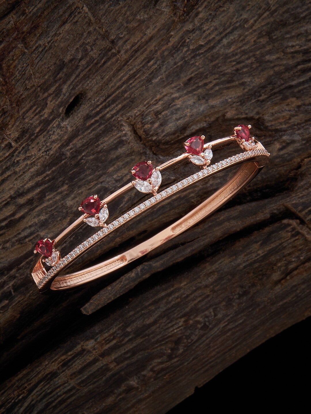 

Kushal's Fashion Jewellery Gold-Plated Cubic Zirconia Studded Kada Bracelet