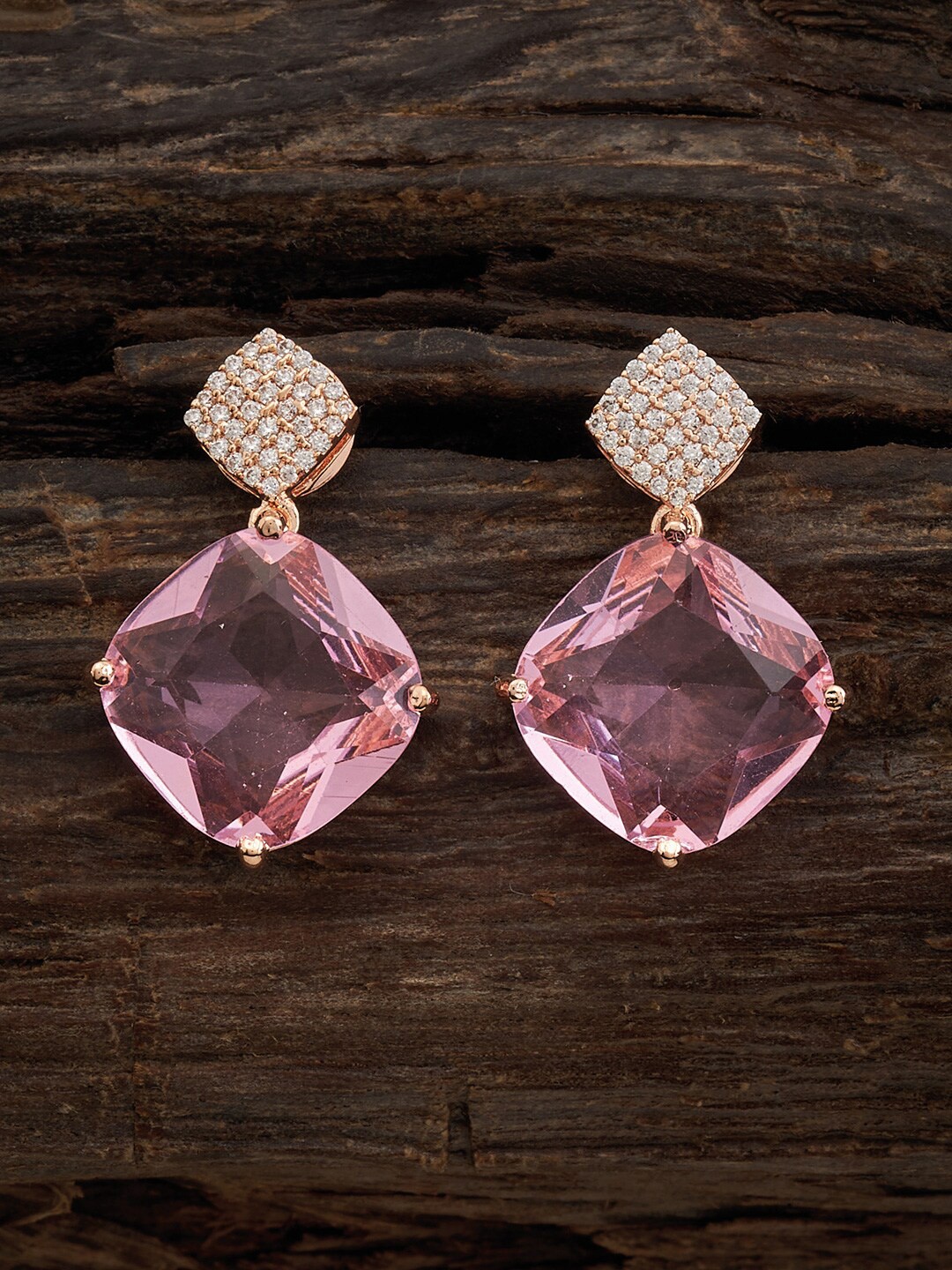 

Kushal's Fashion Jewellery Rose Gold Plated CZ Studded Drop Earrings