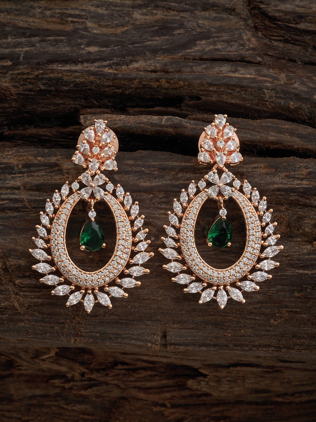 

Kushal's Fashion Jewellery Rose Gold Plated CZ Studded Drop Earrings