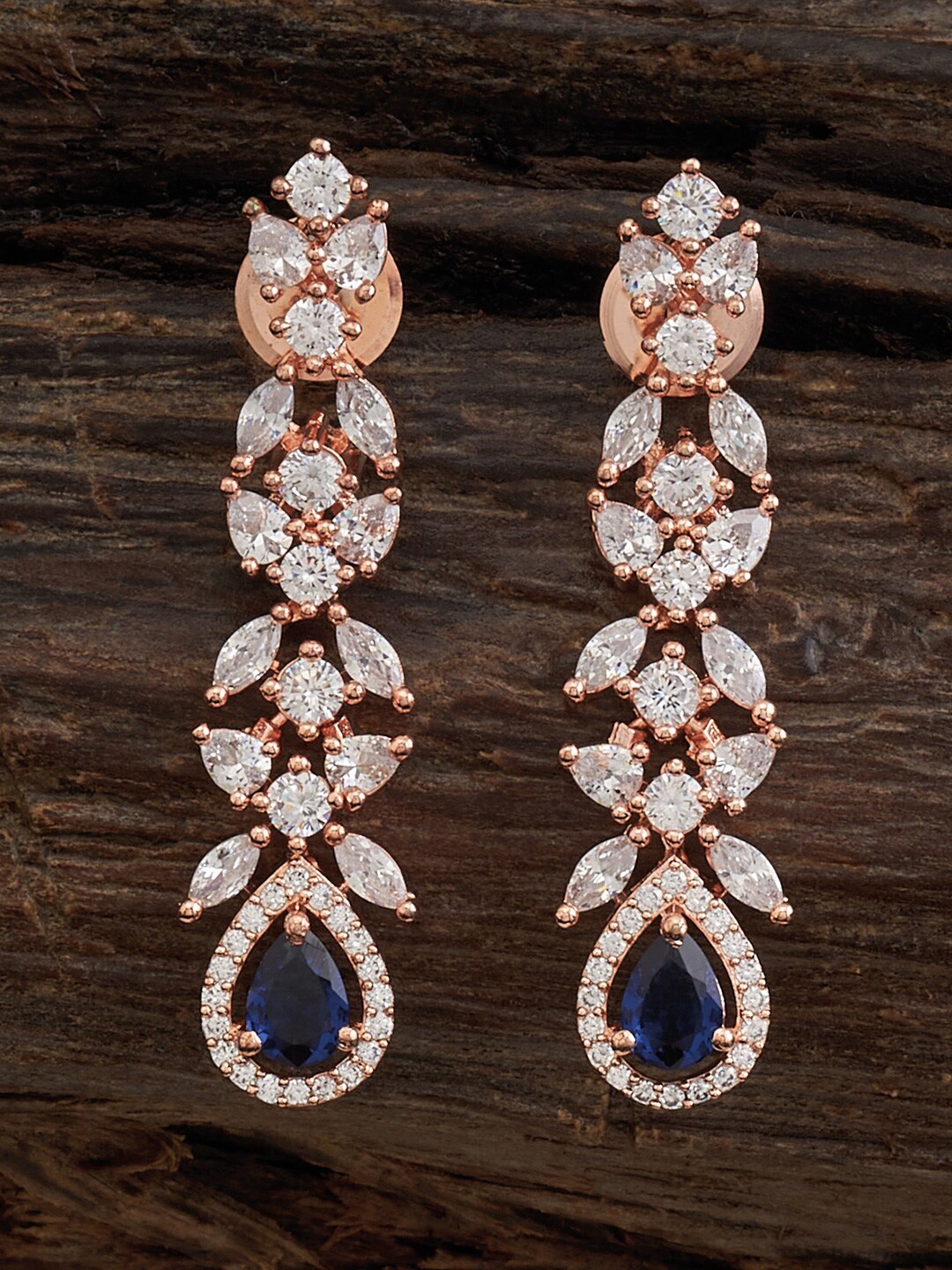 

Kushal's Fashion Jewellery Rose Gold Plated CZ Studded Teardrop Shaped Drop Earrings