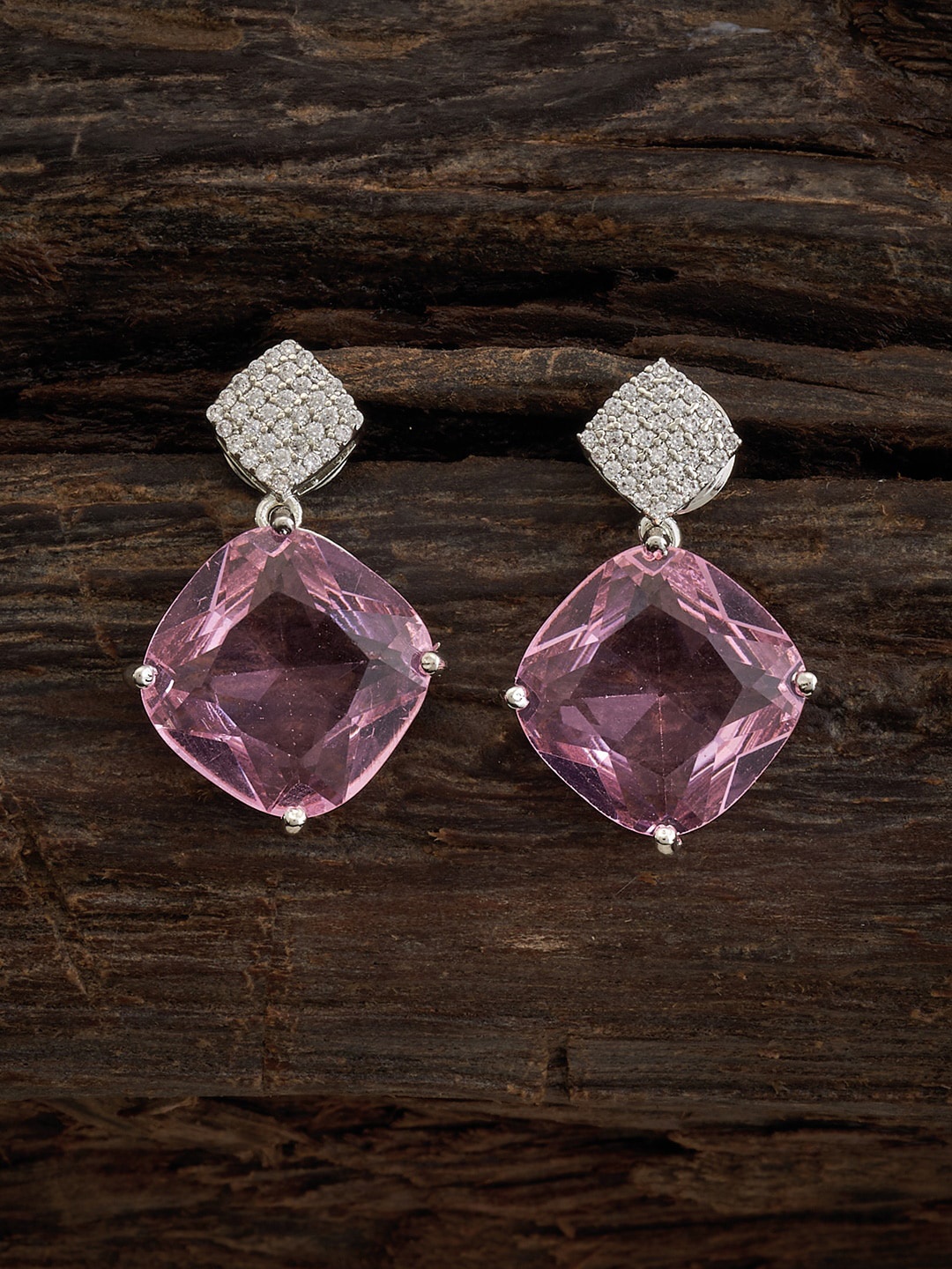 

Kushal's Fashion Jewellery Rhodium-Plated Cubic Zirconia Diamond Shaped Drop Earrings, Silver