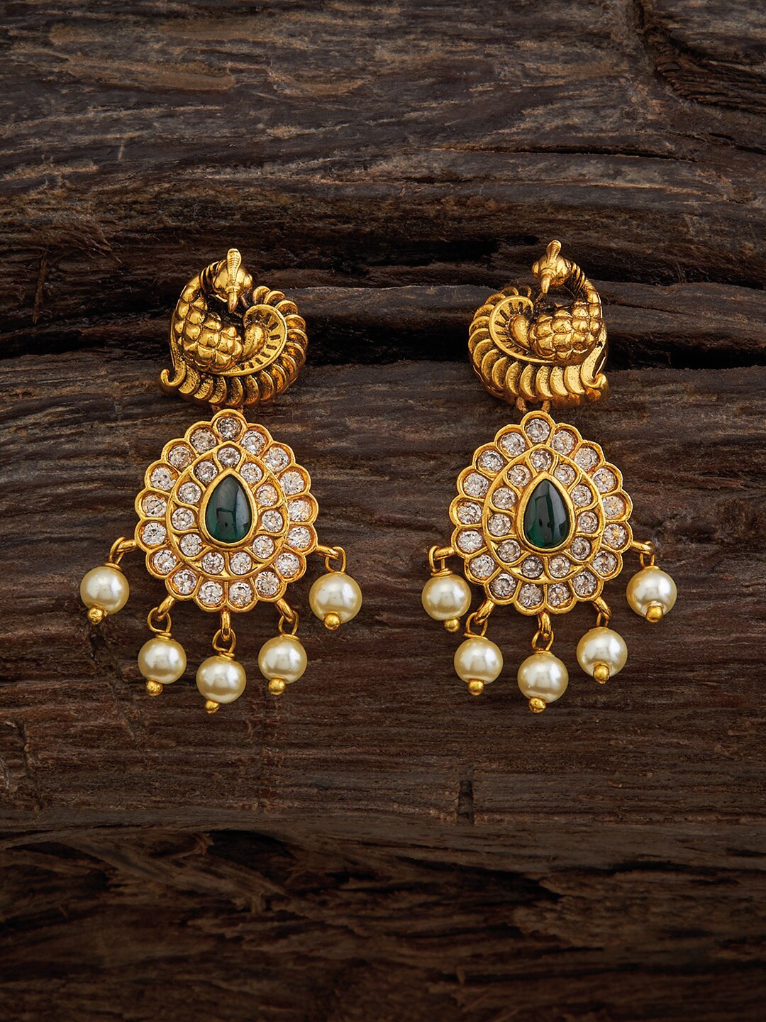 

Kushal's Fashion Jewellery Gold-Plated Stone-Studded Circular Drop Earrings