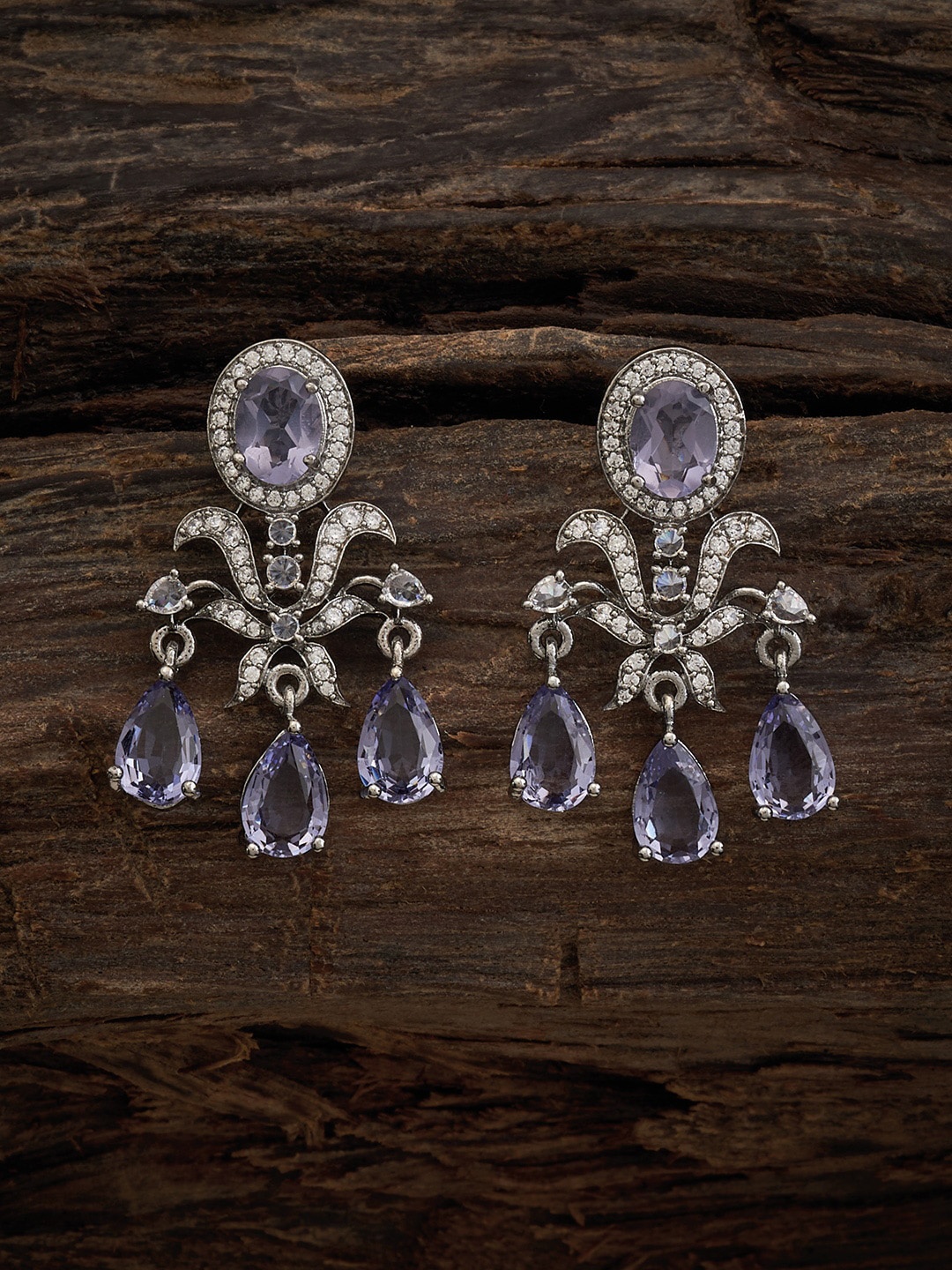 

Kushal's Fashion Jewellery Rhodium-Plated Cubic Zirconia Contemporary Drop Earrings, Silver