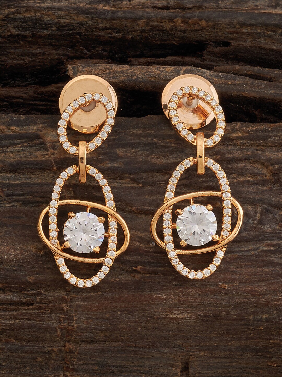 

Kushal's Fashion Jewellery Gold-Plated Cubic Zirconia Contemporary Drop Earrings