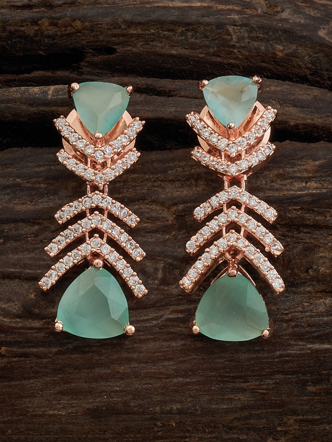 

Kushal's Fashion Jewellery Rose Gold Plated CZ Studded Teardrop Shaped Drop Earrings