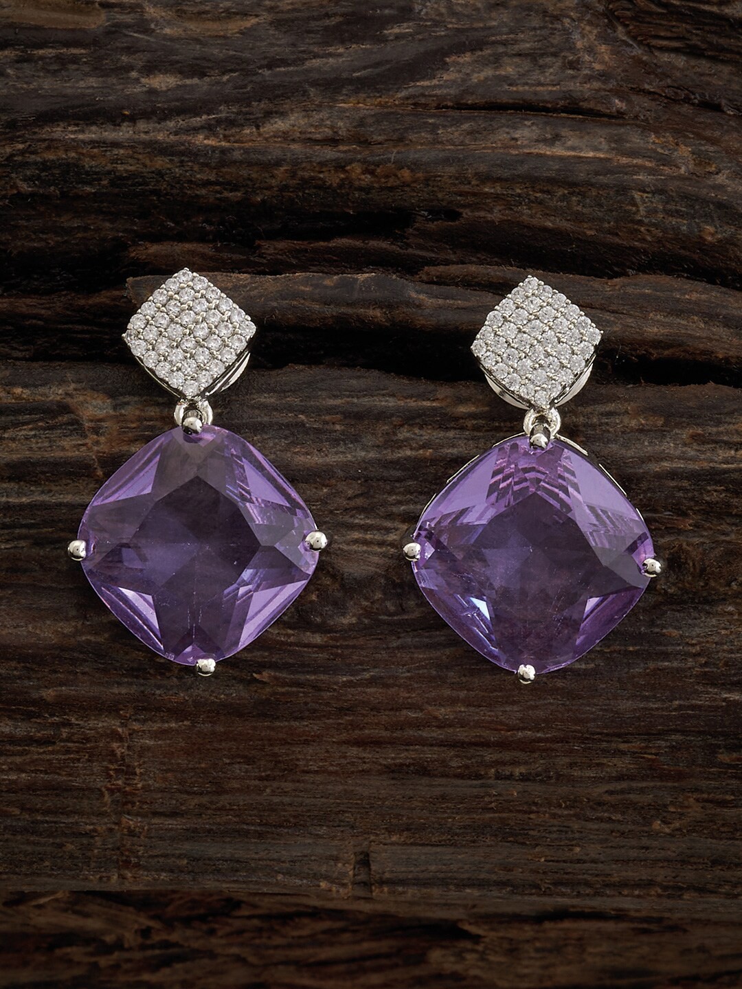 

Kushal's Fashion Jewellery Rhodium-Plated Diamond Shaped Drop Earrings, Silver