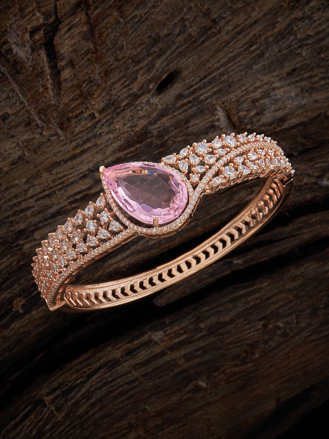 

Kushal's Fashion Jewellery Cubic Zirconia Gold-Plated Bangle-Style Bracelet