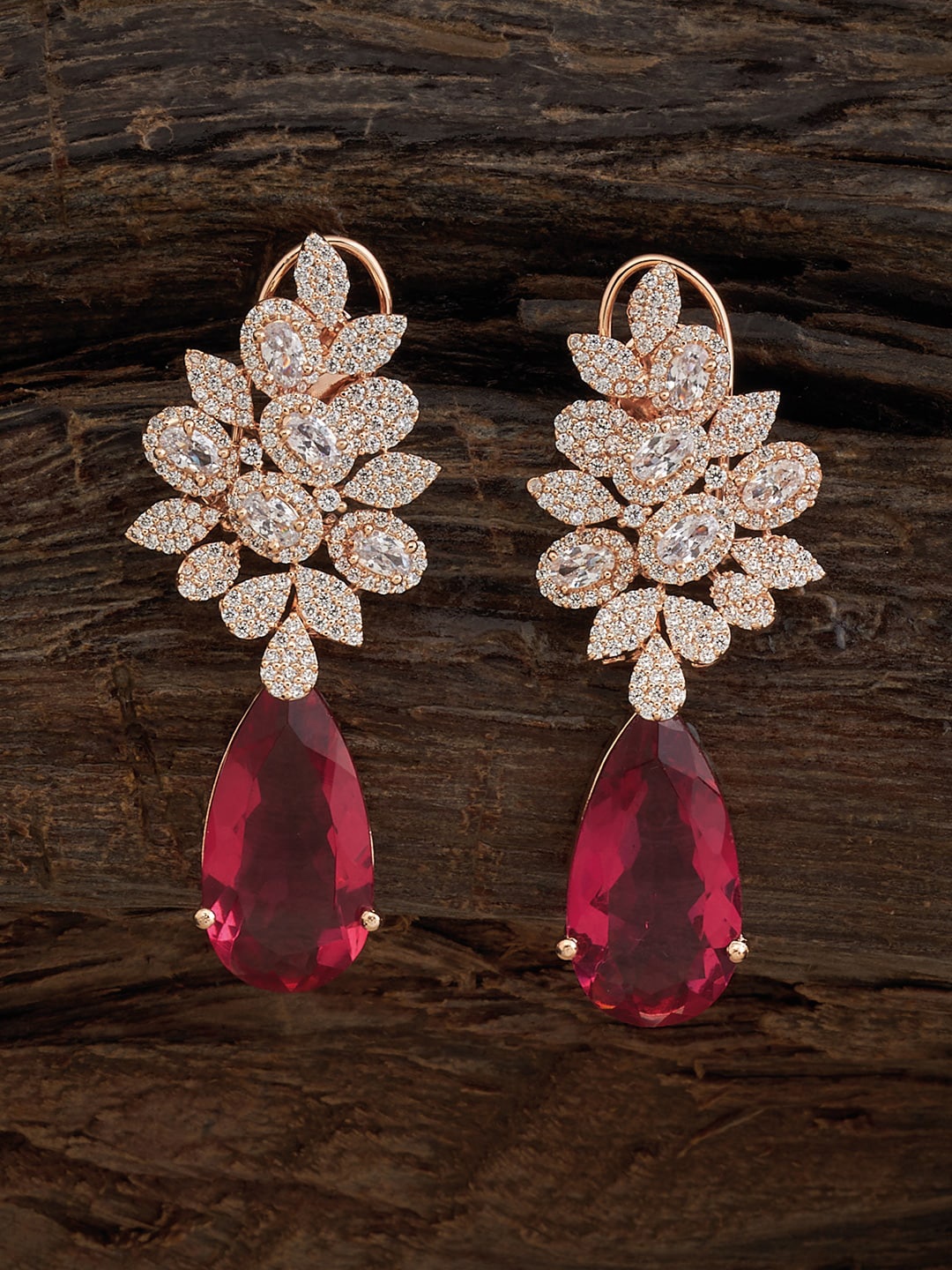

Kushal's Fashion Jewellery Rose Gold-Plated Cubic Zirconia Teardrop Shaped Drop Earrings