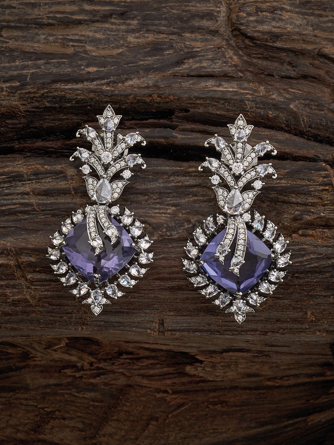 

Kushal's Fashion Jewellery Rhodium-Plated Leaf Shaped Drop Earrings, Silver