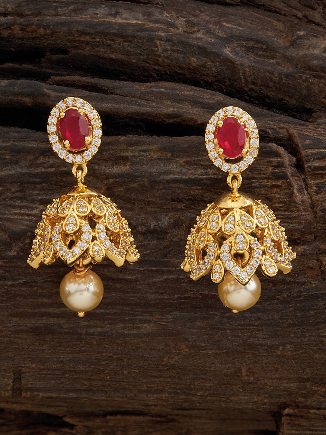 

Kushal's Fashion Jewellery 92.5 Pure Silver Gold-Plated Dome Shaped Jhumkas