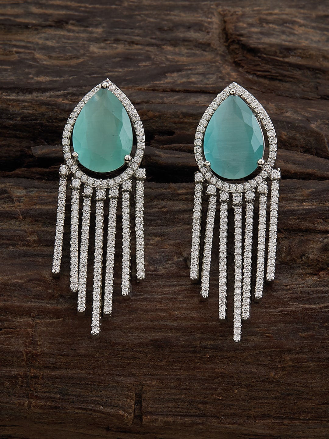 

Kushal's Fashion Jewellery Rhodium-Plated Cubic Zirconia Teardrop Shaped Drop Earrings, Silver