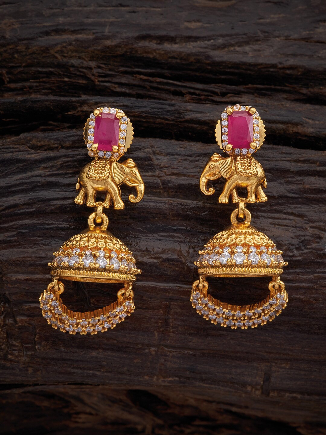 

Kushal's Fashion Jewellery Gold Plated Stone Studded Dome Shaped Jhumkas