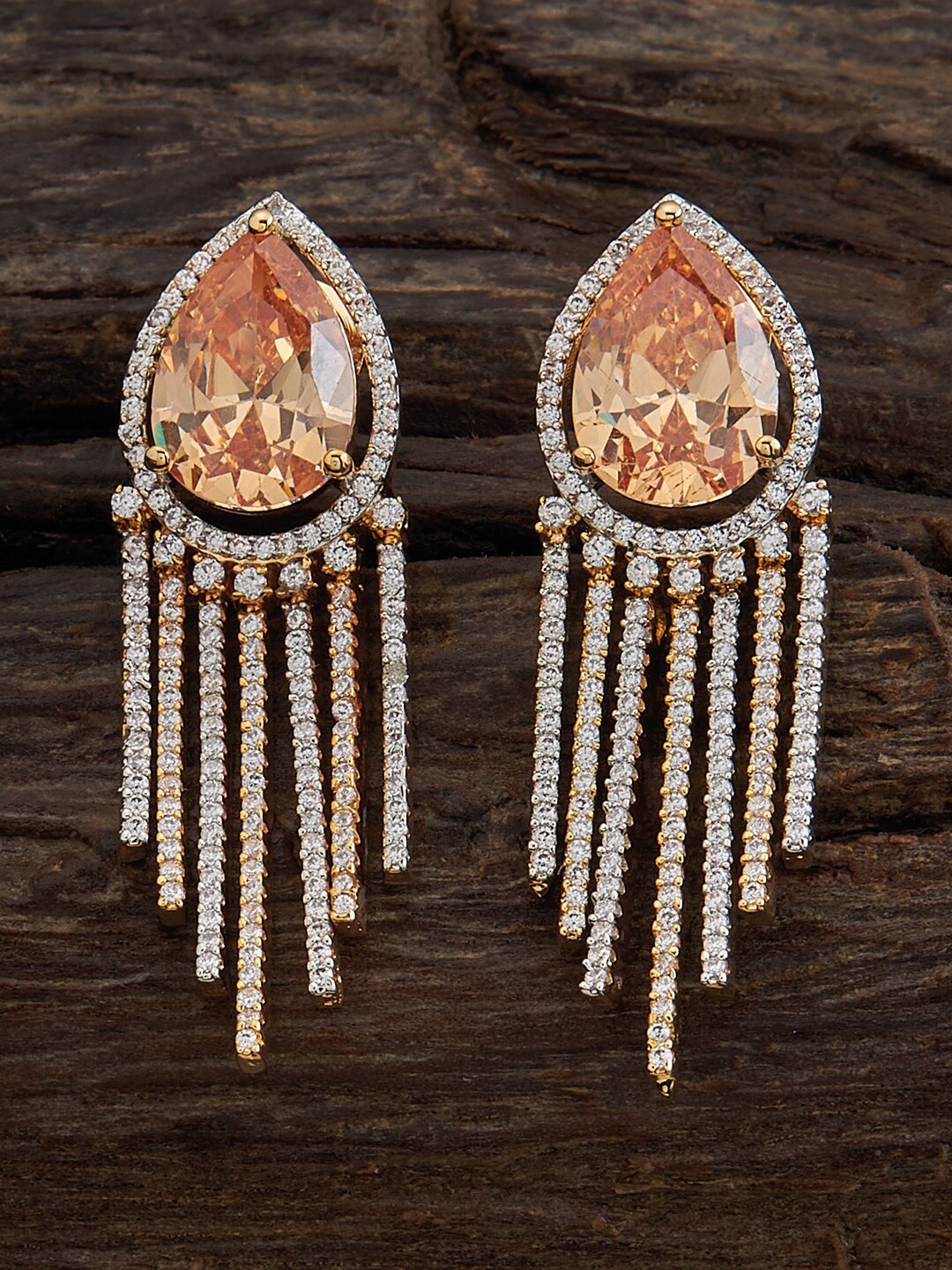 

Kushal's Fashion Jewellery Champagne Teardrop Shaped Drop Earrings, Rose gold