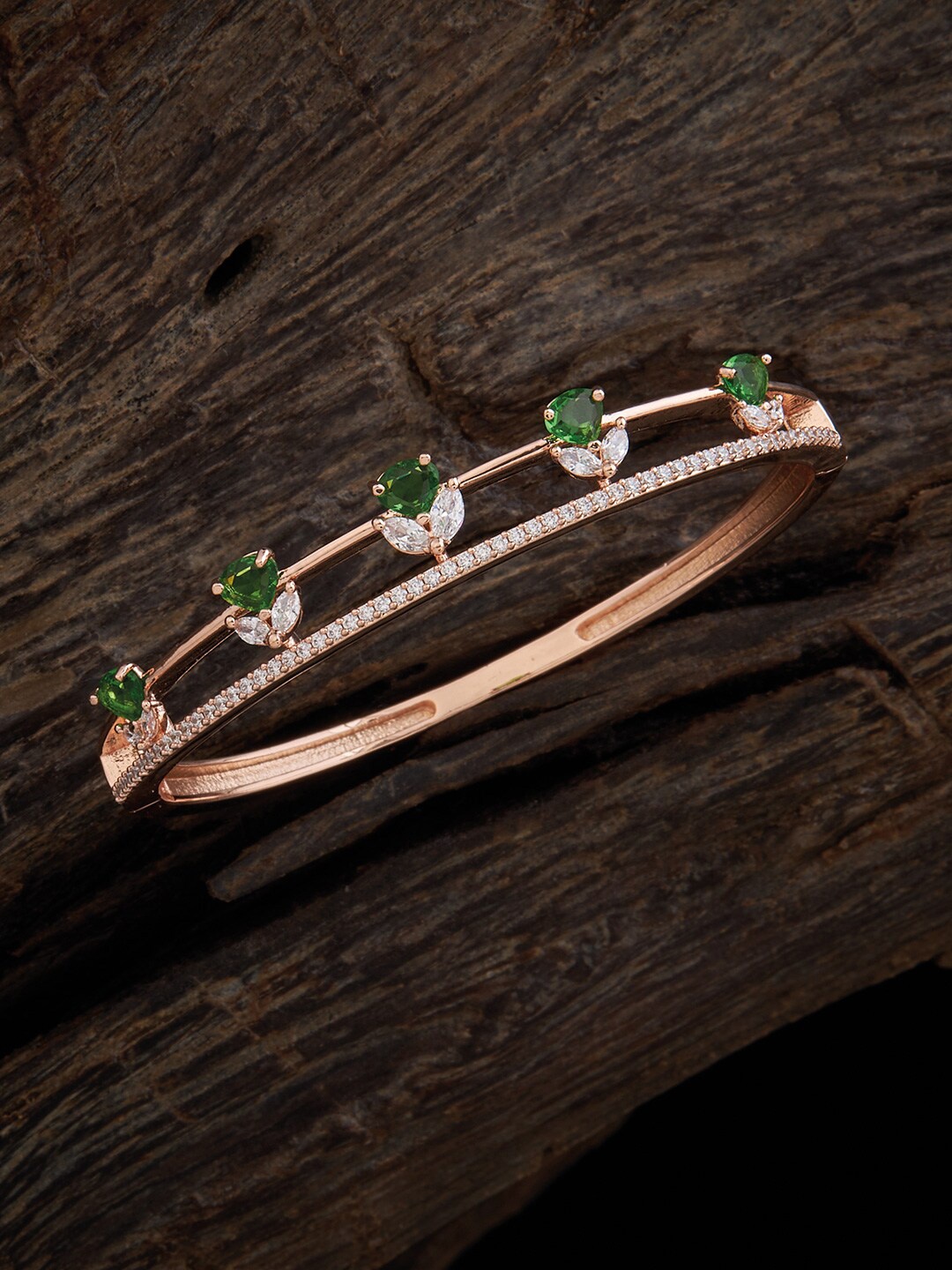 

Kushal's Fashion Jewellery Gold-Plated Cubic Zirconia Studded Kada Bracelet
