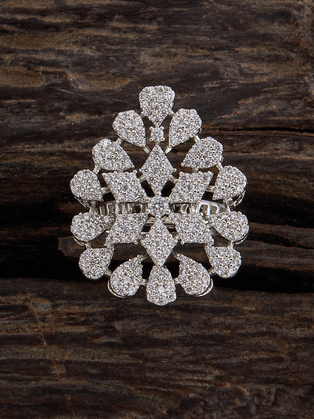 

Kushal's Fashion Jewellery Rhodium-Plated Cubic Zirconia Studded Adjustable Finger Ring, White