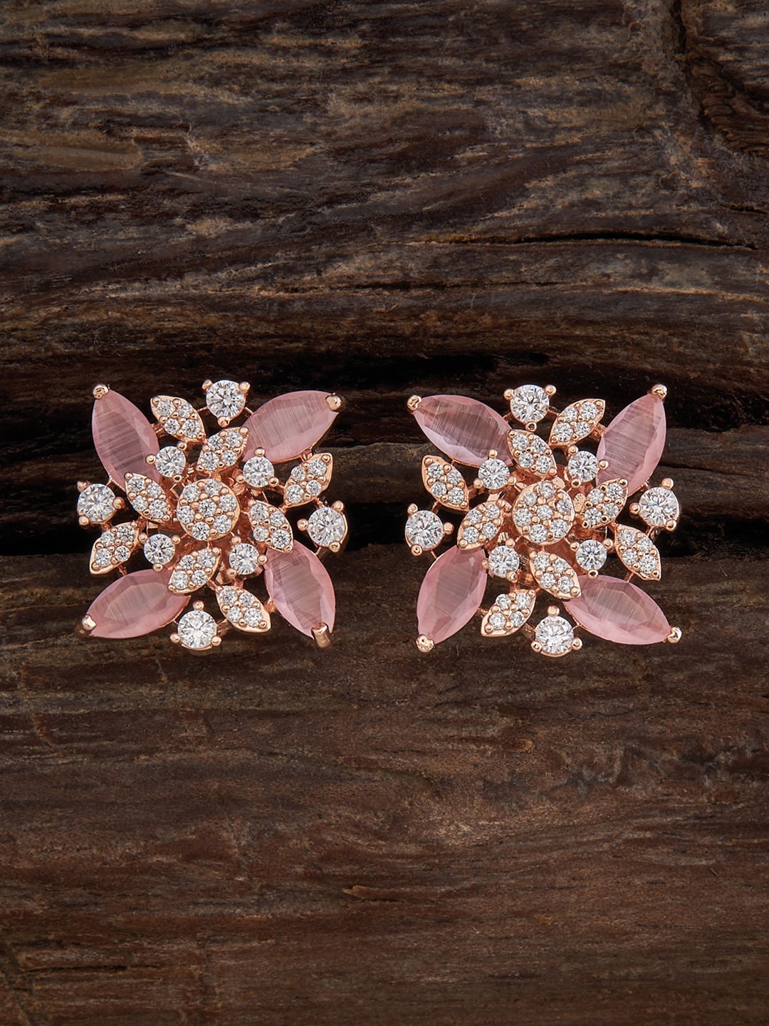 

Kushal's Fashion Jewellery Rose Gold Plated CZ Studded Studs Earrings