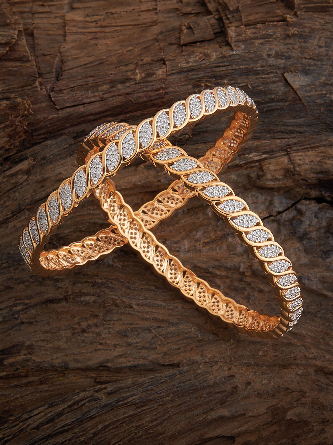 

Kushal's Fashion Jewellery Set Of 2 Rhodium-Plated & Zircon-Studded Bangles, Silver