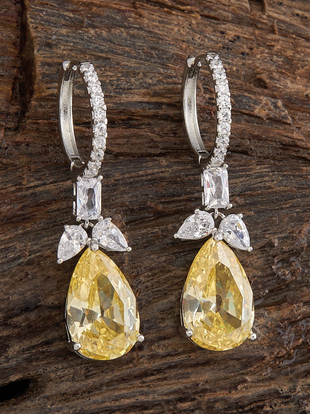 

Kushal's Fashion Jewellery Silver Plated Teardrop Shaped CZ Hoop Earrings