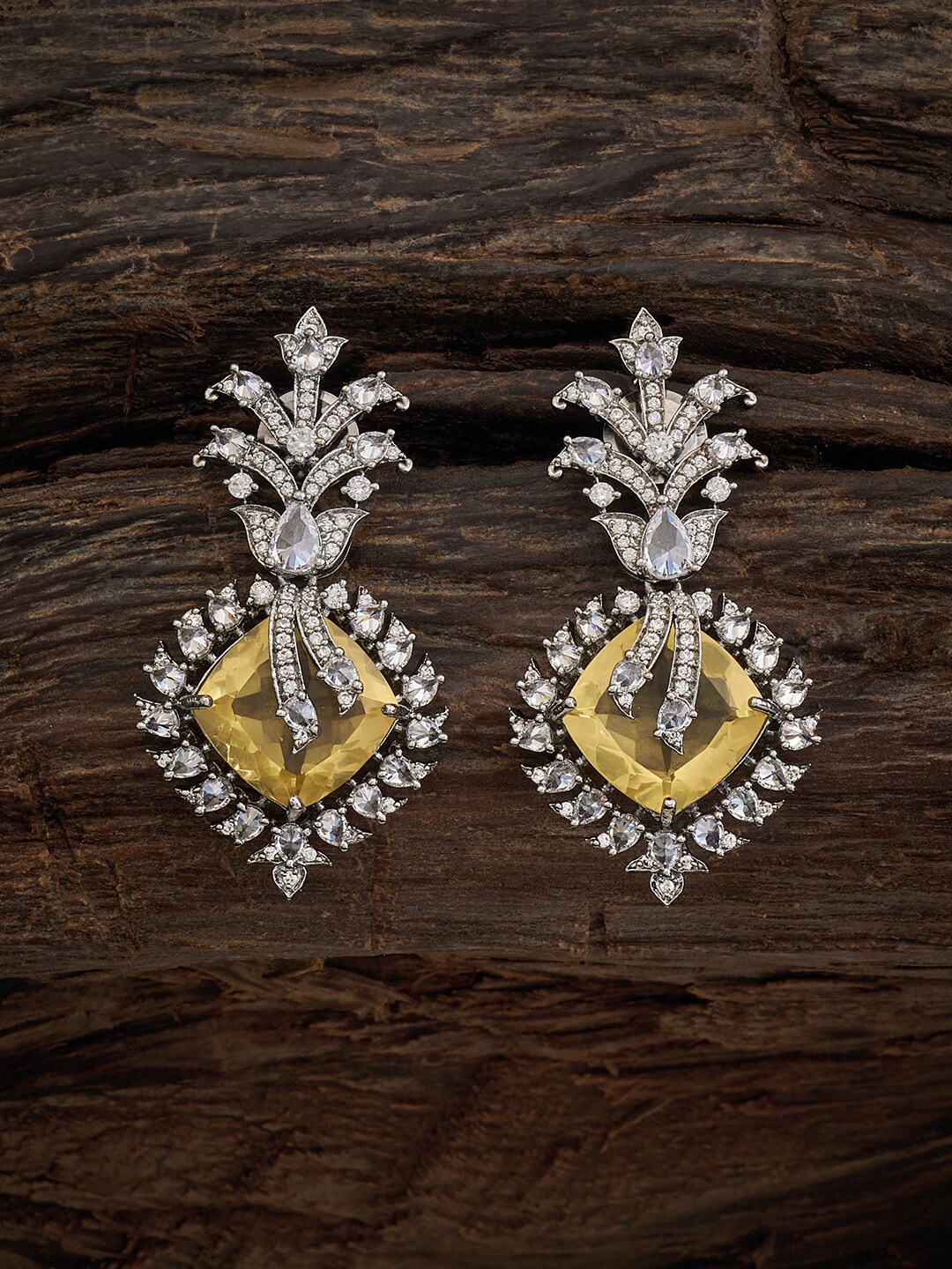 

Kushal's Fashion Jewellery Rhodium-Plated Leaf Shaped Drop Earrings, Silver