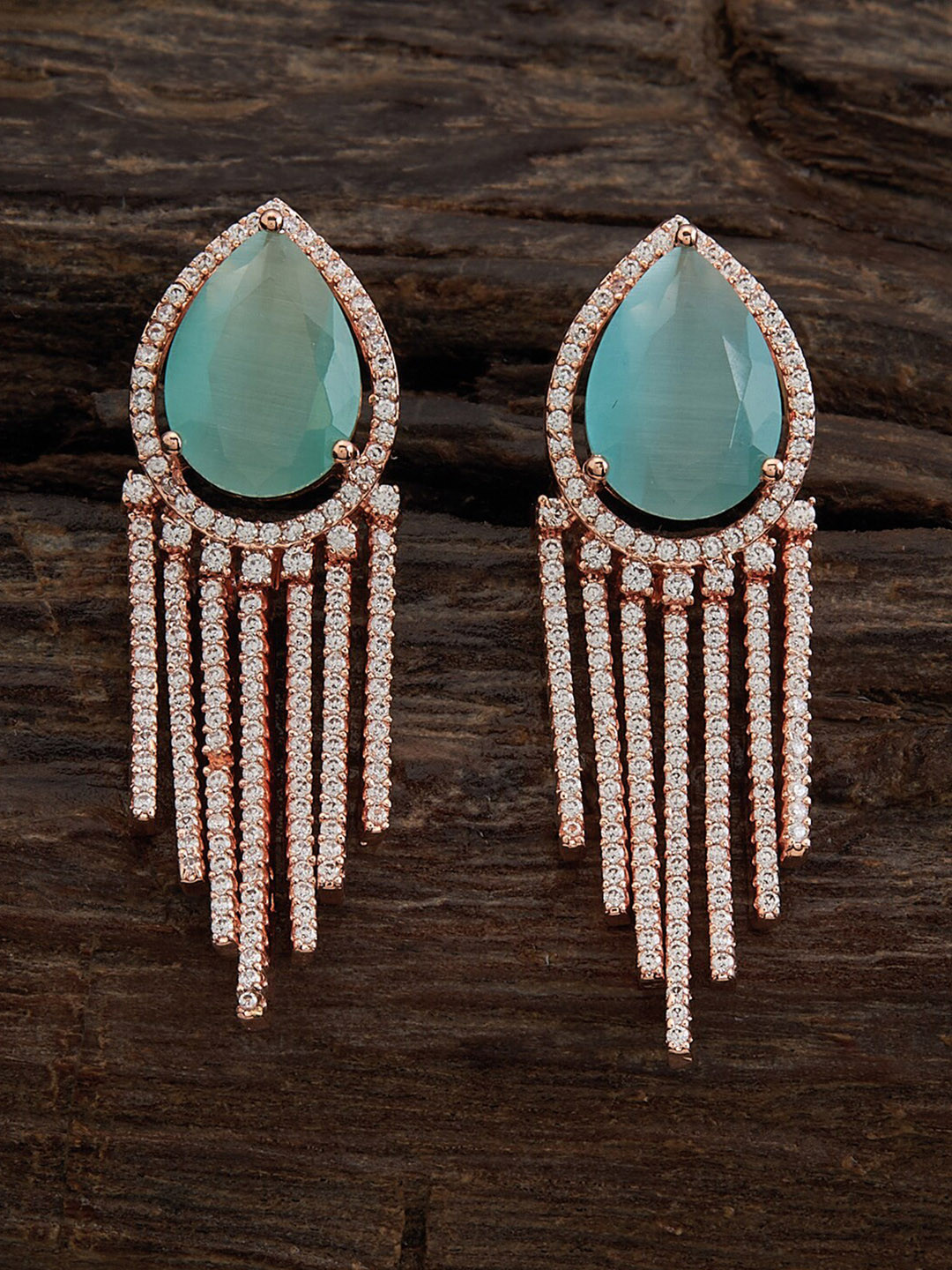 

Kushal's Fashion Jewellery Rose Gold-Plated Zircon-Studded Teardrop Shaped Drop Earrings