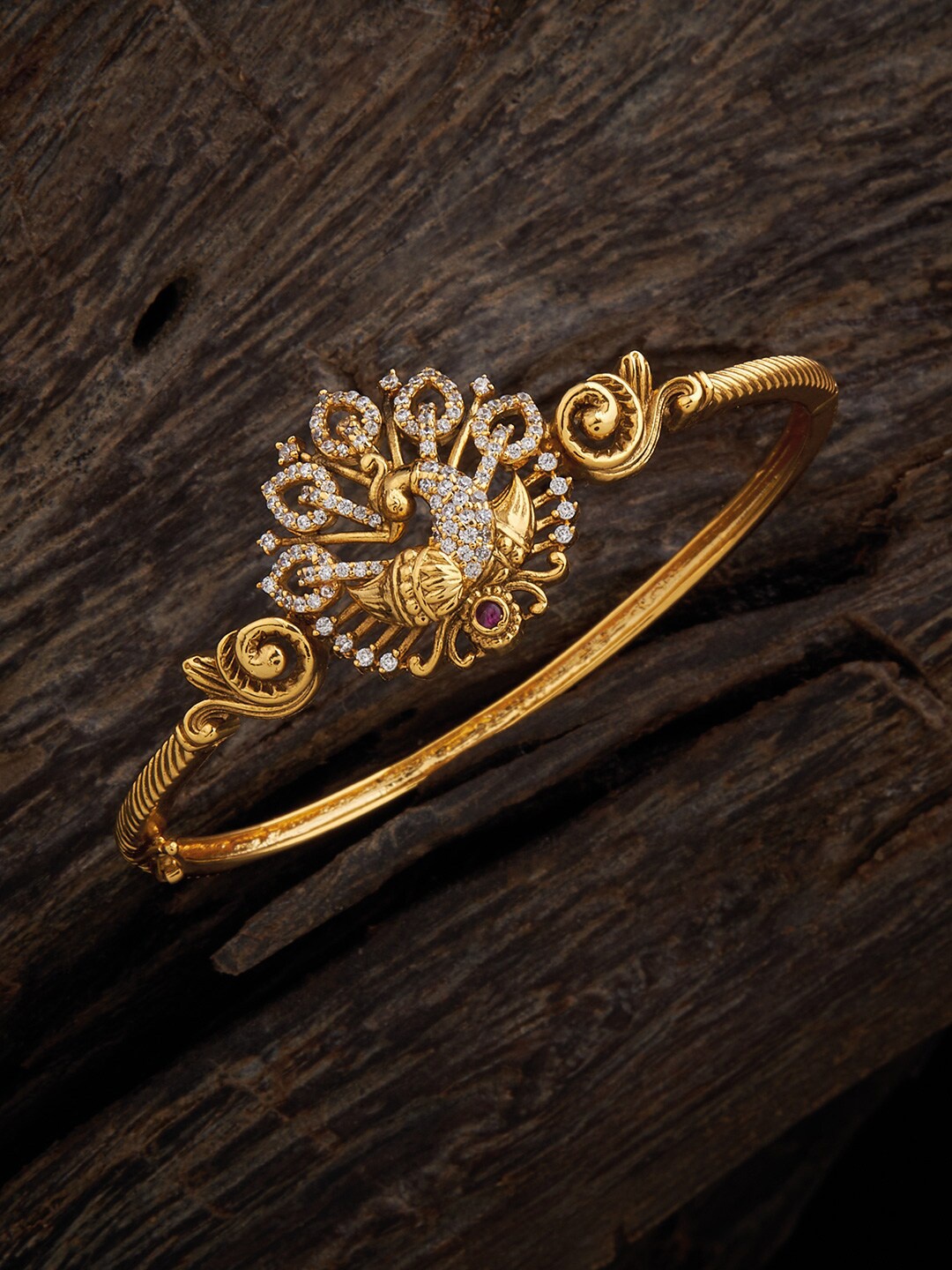 

Kushal's Fashion Jewellery Silver Temple Gold-Plated Kada Bracelet, Red