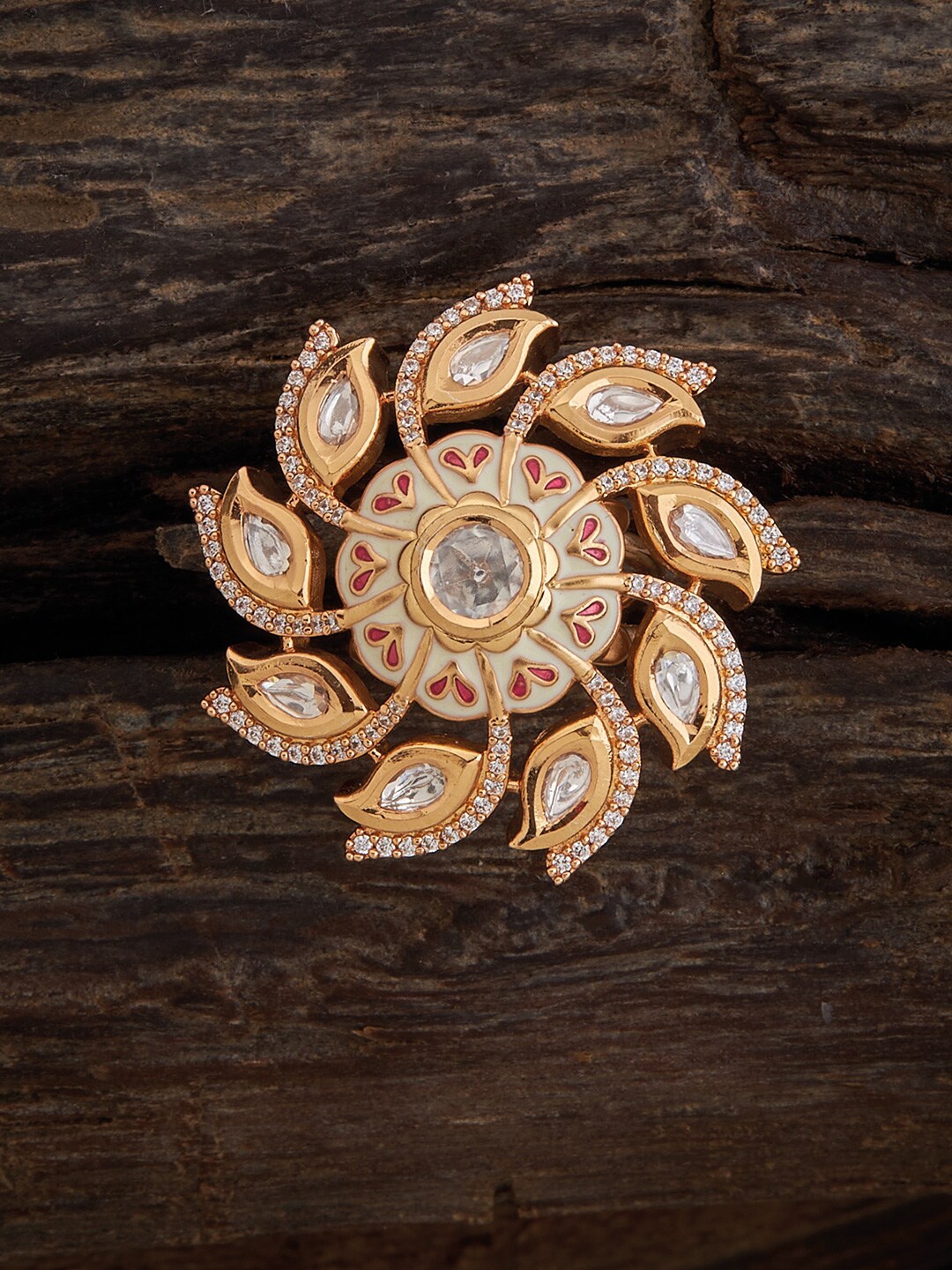 

Kushal's Fashion Jewellery Gold-Toned Kundan Studded Adjustable Finger Ring, White
