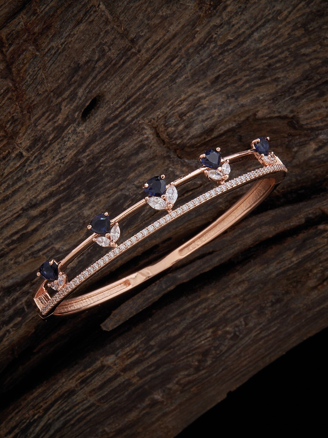 

Kushal's Fashion Jewellery Gold-Plated Cubic Zirconia Studded Kada Bracelet