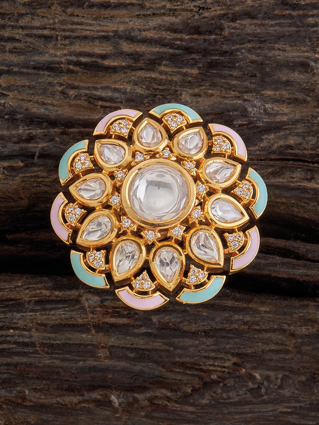 

Kushal's Fashion Jewellery Kundan Studded Copper Finger Ring, Gold