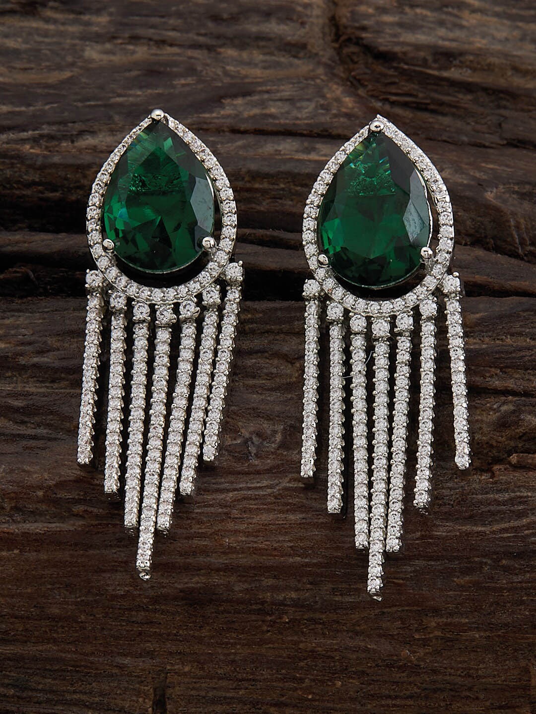 

Kushal's Fashion Jewellery Rhodium-Plated Cubic Zirconia Teardrop Shaped Drop Earrings, Silver