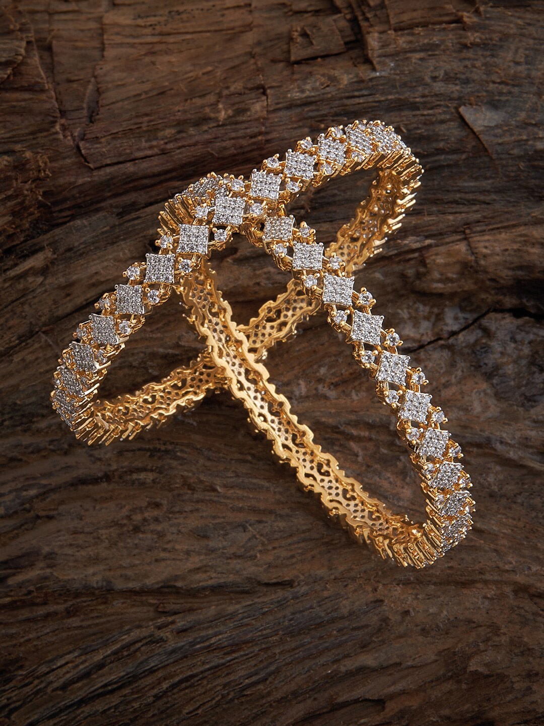 

Kushal's Fashion Jewellery Set Of 2 Rhodium-Plated & Stone-Studded Bangles, Silver