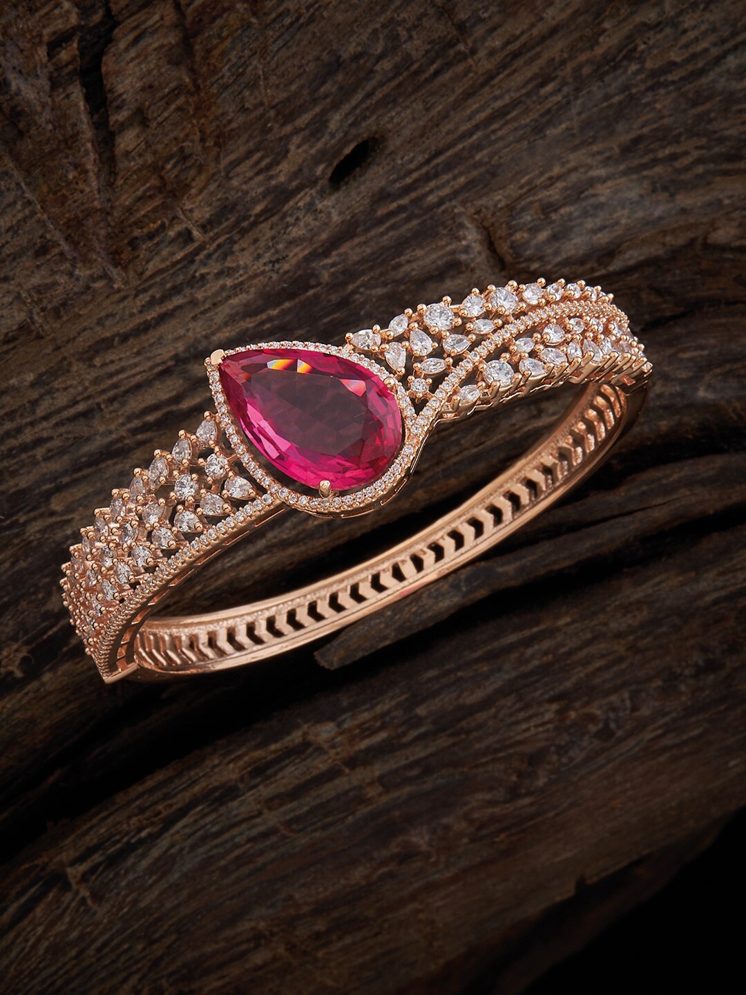 

Kushal's Fashion Jewellery Gold-Plated Cubic Zirconia Studded Kada Bracelet