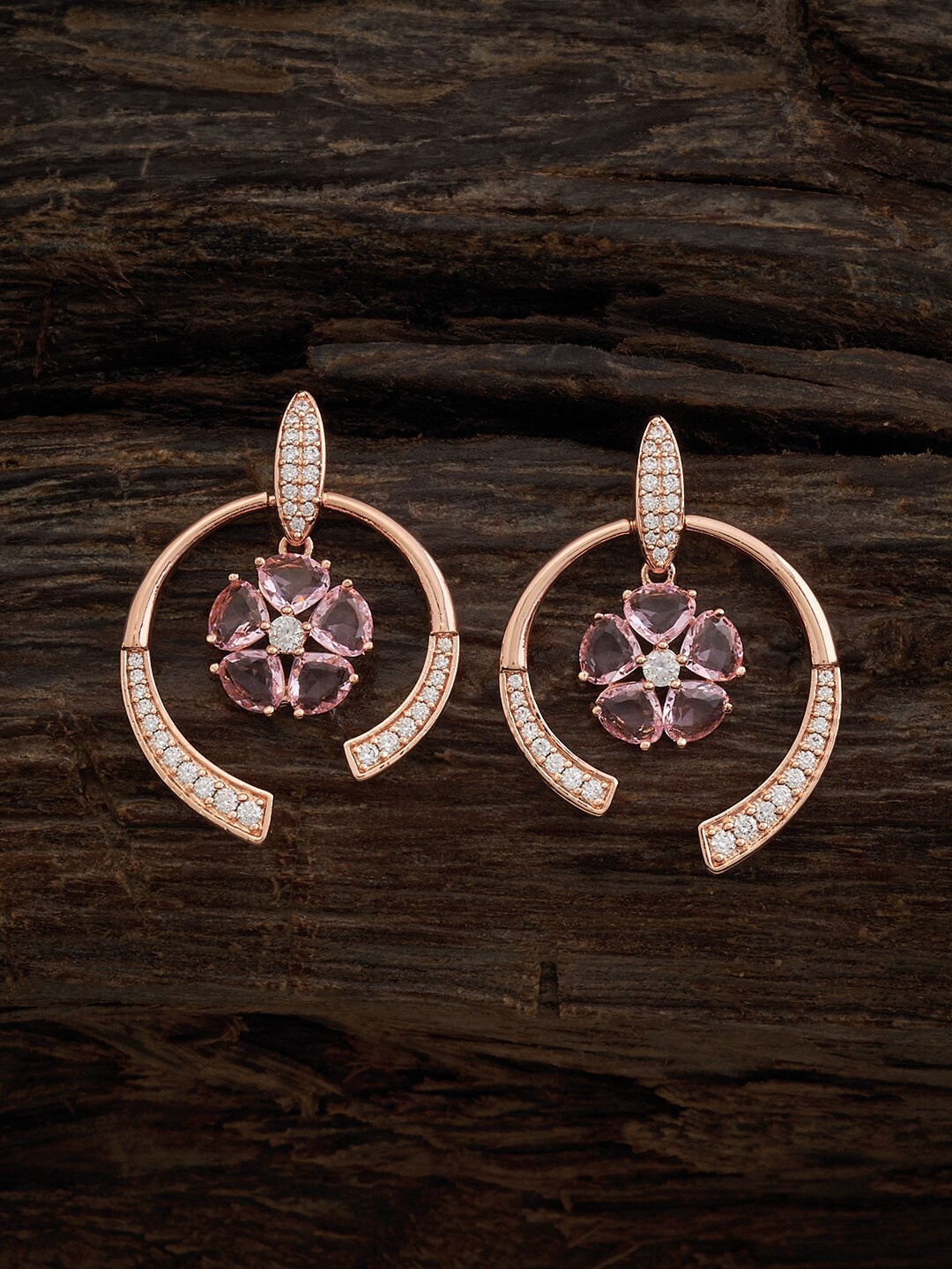

Kushal's Fashion Jewellery Rose Gold Plated CZ Studded Drop Earrings