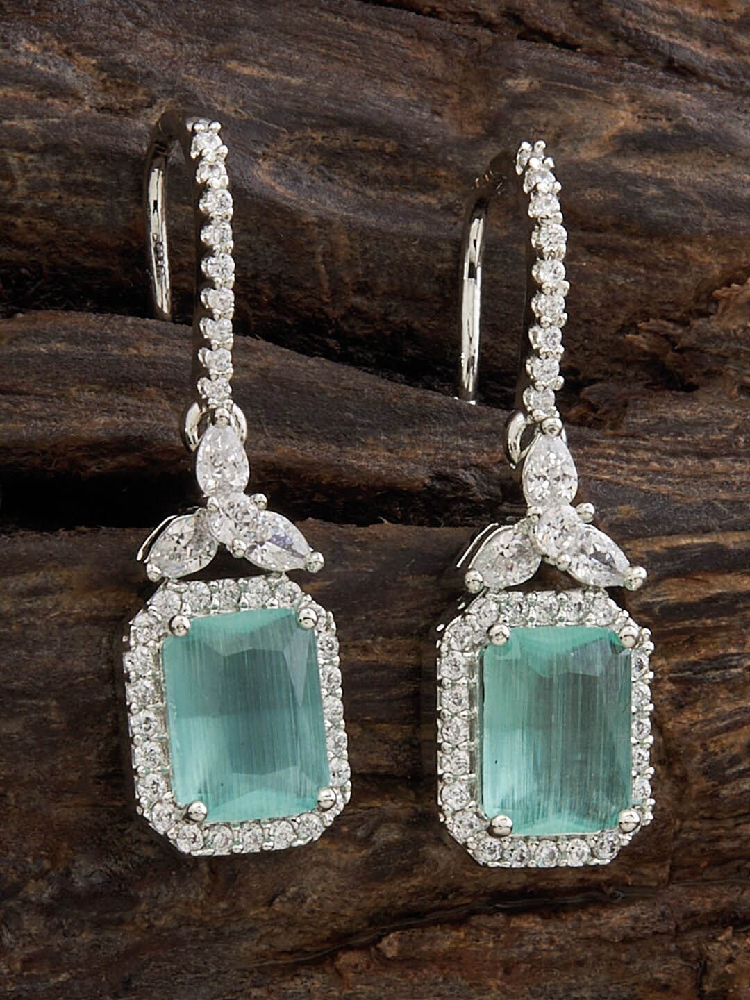 

Kushal's Fashion Jewellery Rhodium-Plated Cubic Zirconia Drop Earrings, Silver