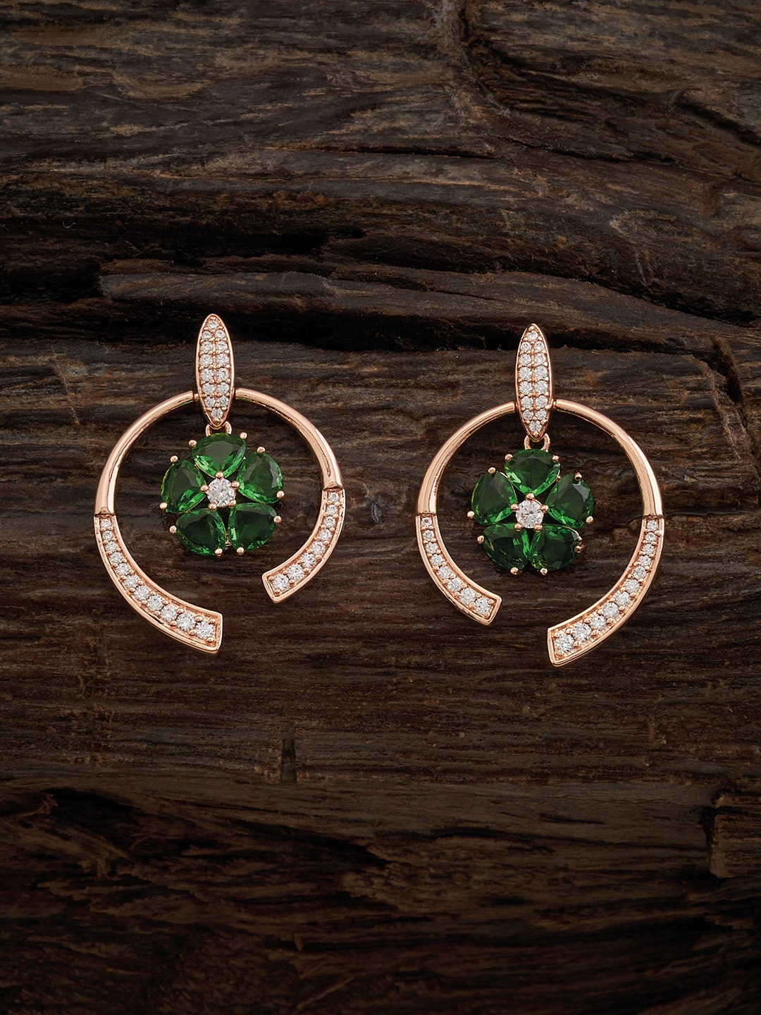 

Kushal's Fashion Jewellery Rose Gold Plated CZ Studded Drop Earrings