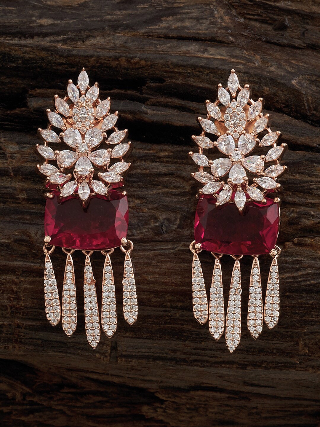 

Kushal's Fashion Jewellery Rose Gold Plated CZ Studded Leaf Shaped Drop Earrings