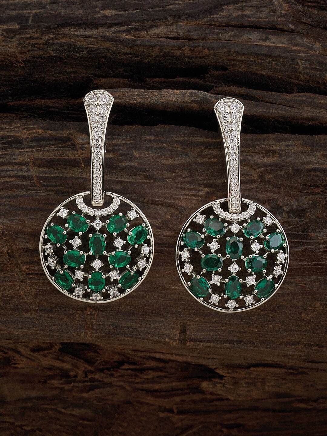 

Kushal's Fashion Jewellery Rhodium-Plated Zircon-Studded Contemporary Drop Earrings, Silver