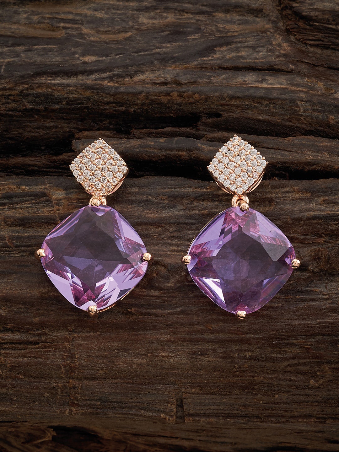

Kushal's Fashion Jewellery Rose Gold-Plated Diamond Shaped Drop Earrings