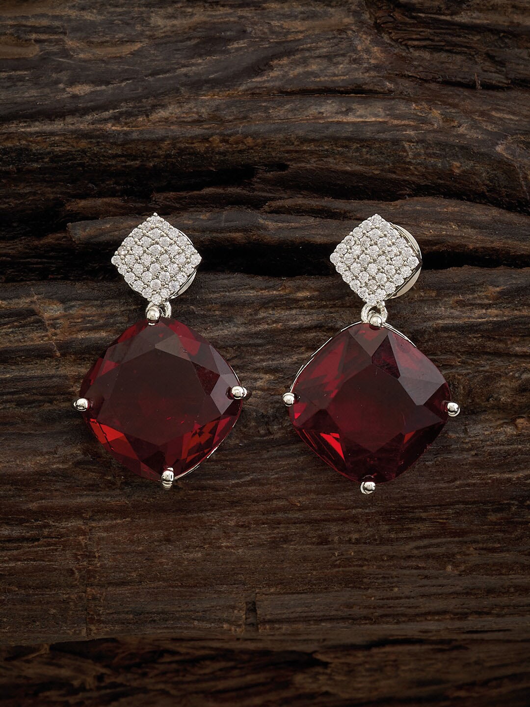 

Kushal's Fashion Jewellery Rhodium Plated CZ Studded Drop Earrings, Silver