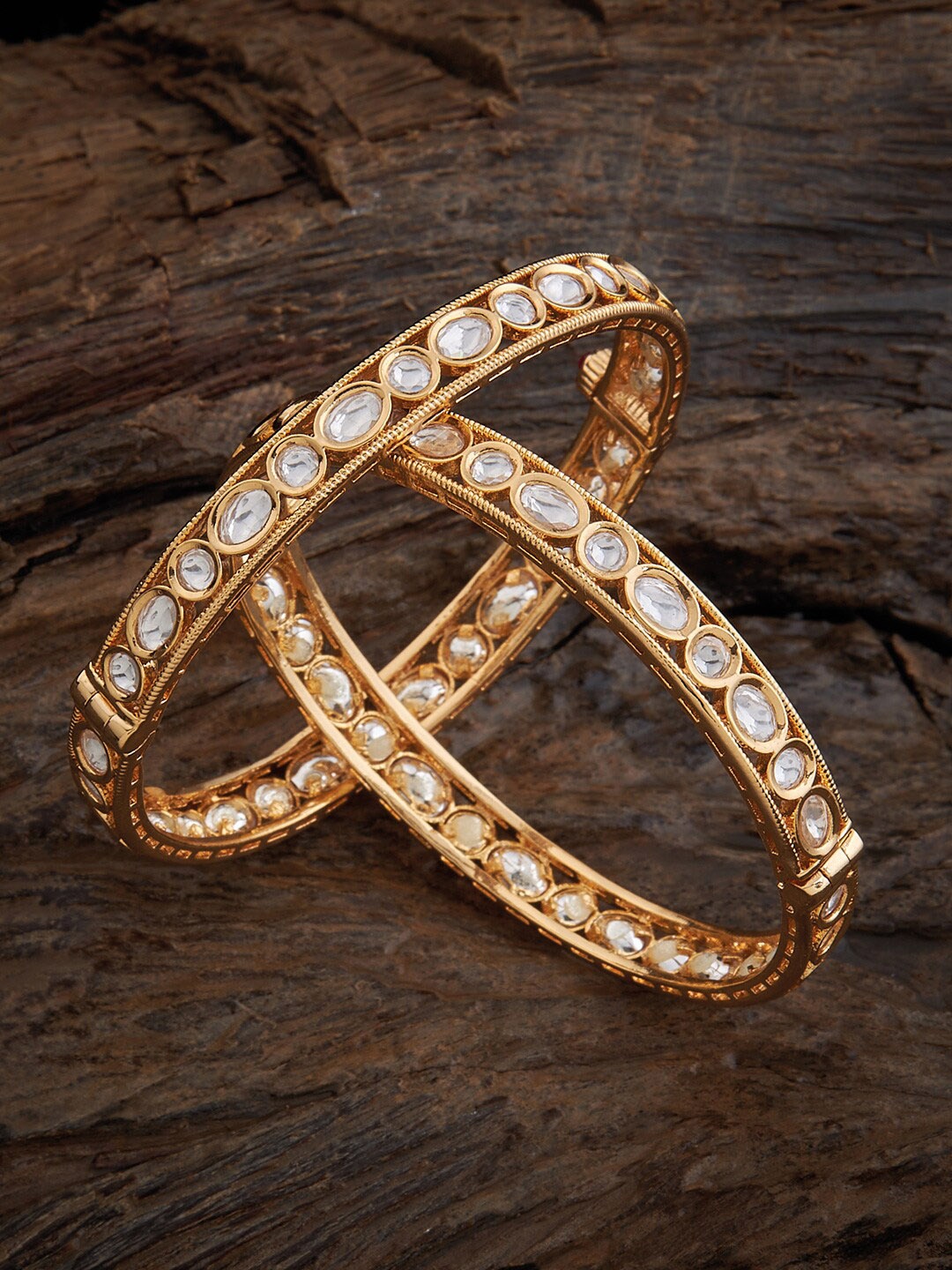 

Kushal's Fashion Jewellery Set Of 2 Kundan Bangles, White