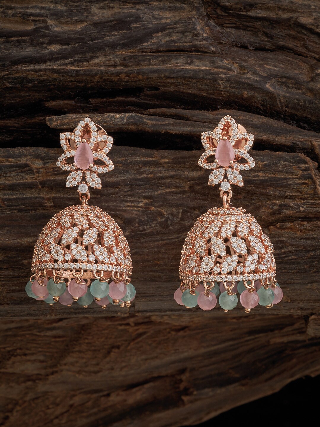 

Kushal's Fashion Jewellery Rose Gold-Plated Dome Shaped Jhumkas