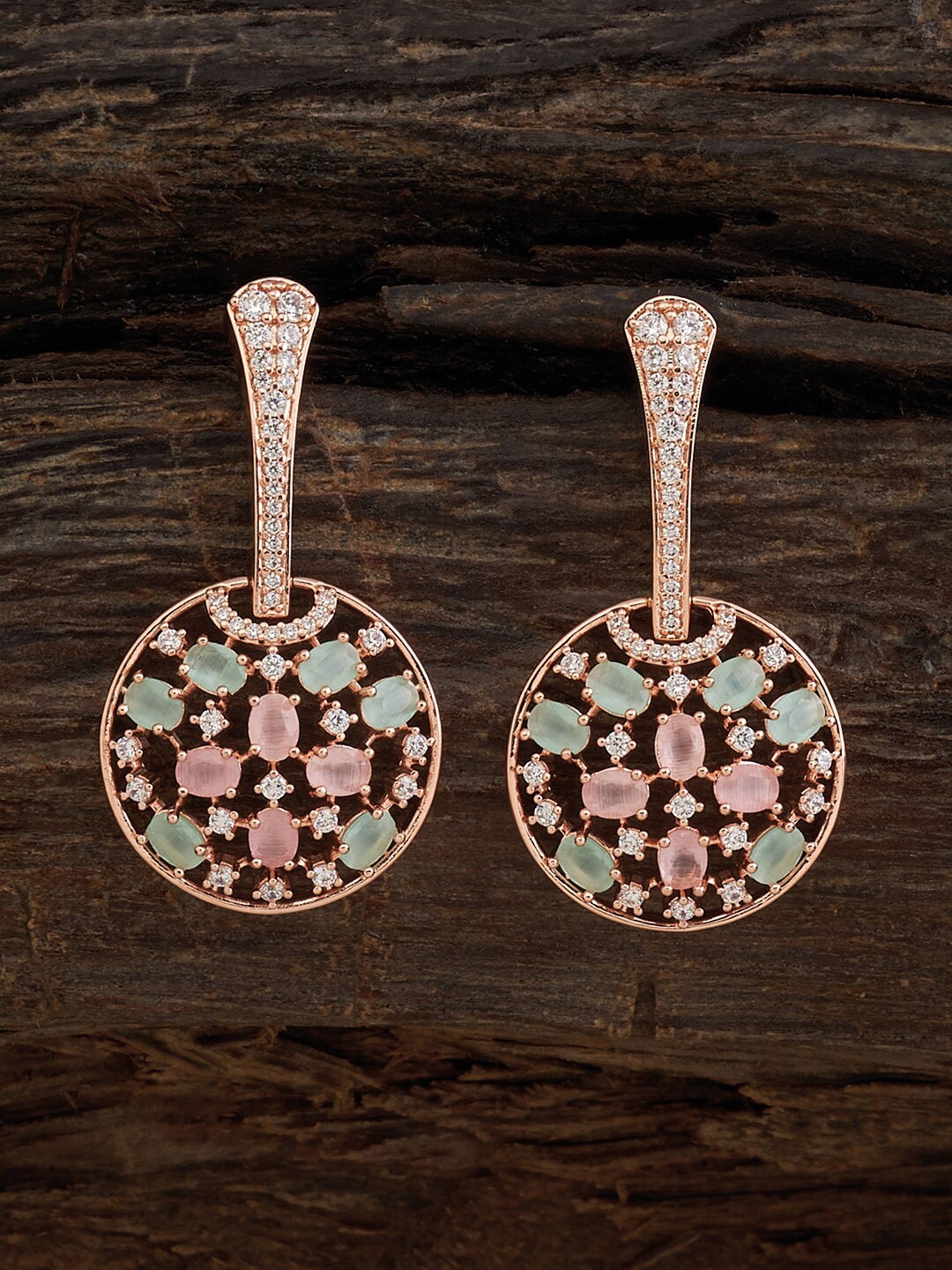 

Kushal's Fashion Jewellery Rose Gold-Plated Zircon-Studded Contemporary Drop Earrings